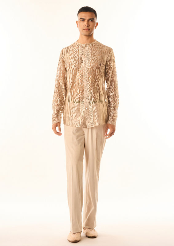 Twamev Men Cream Velvet Indo Western with Embroidery