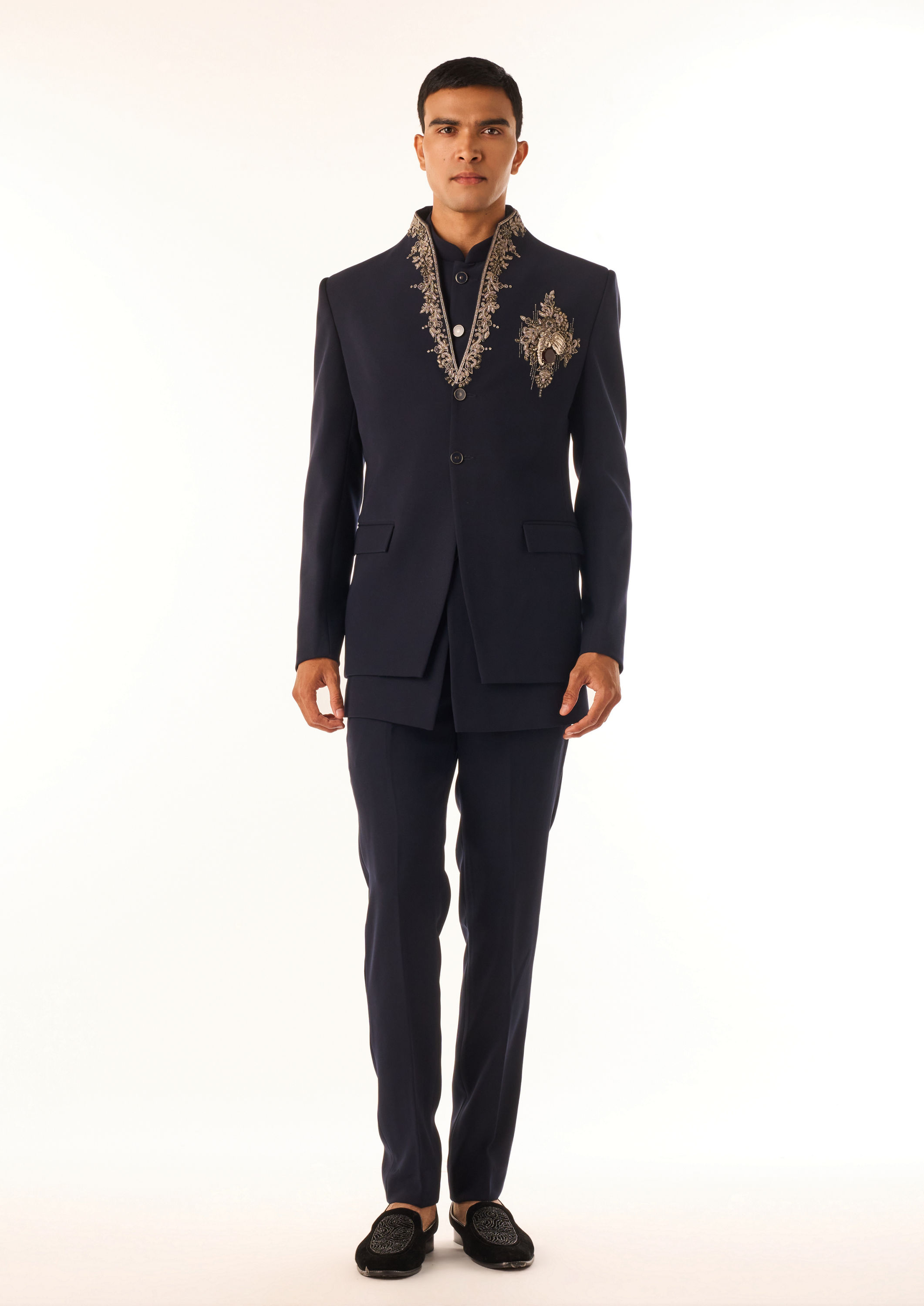 Twamev Men Midnight Blue Embroidered Indo-Western