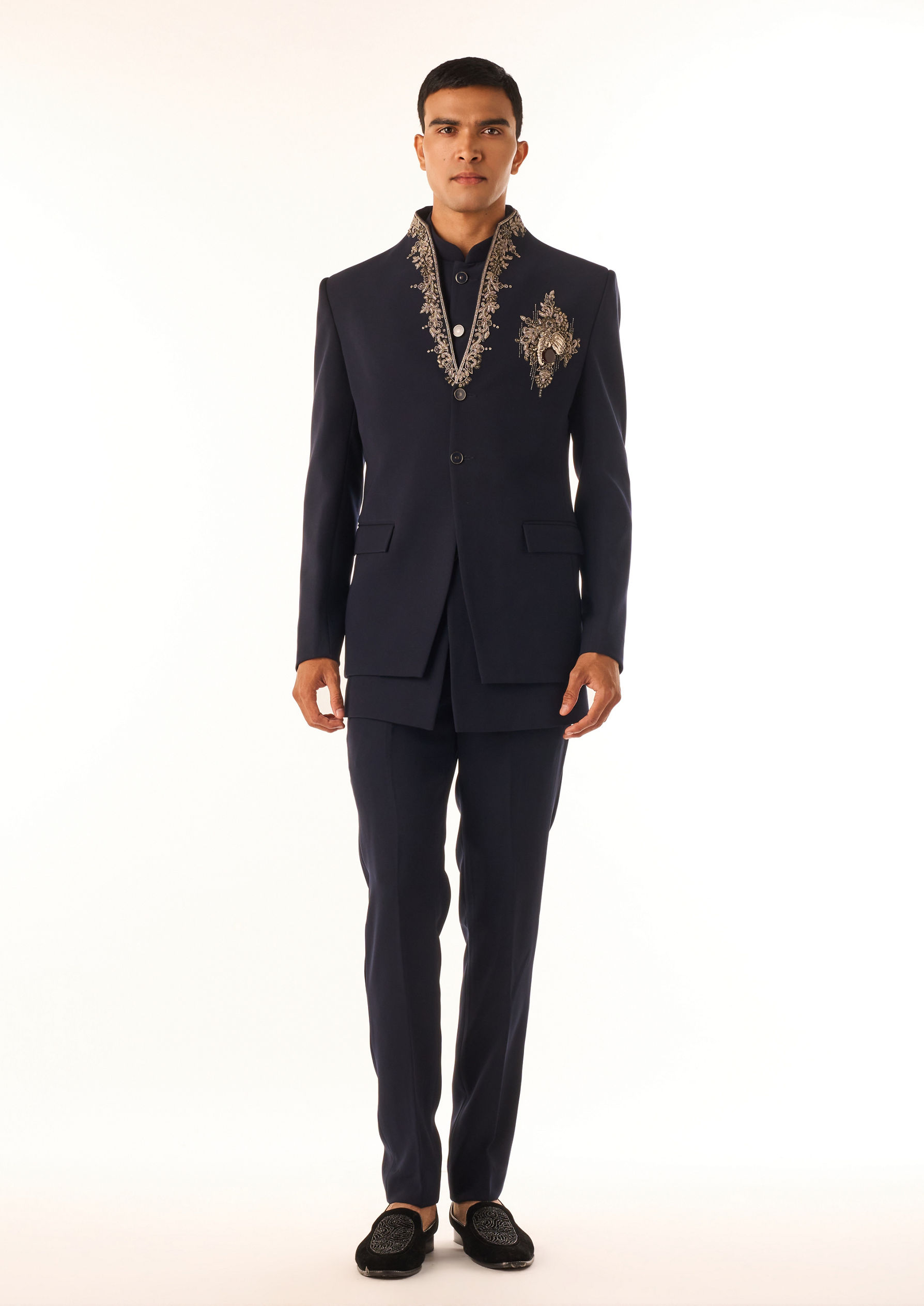 Twamev Men Midnight Blue Embroidered Indo-Western
