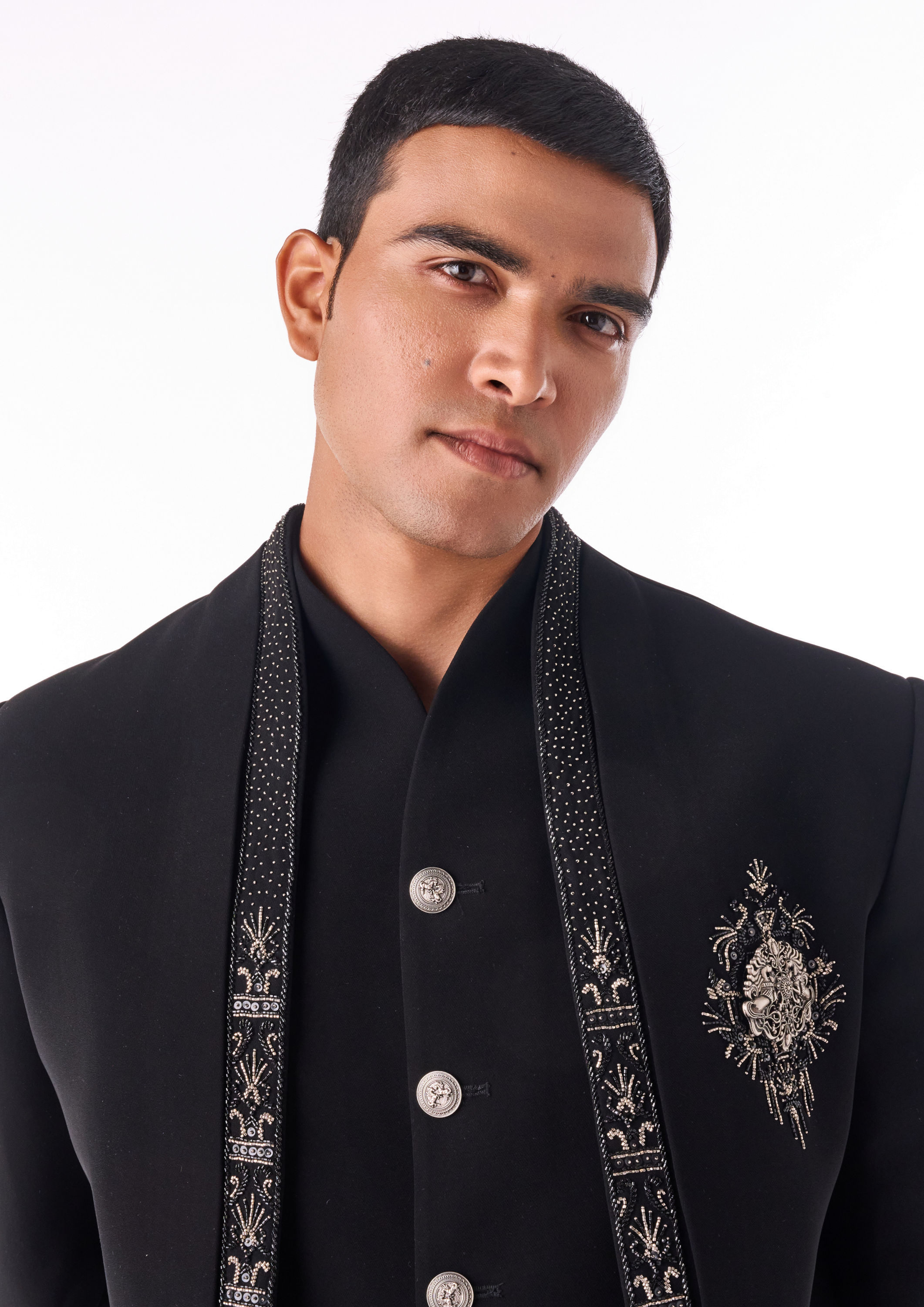 Twamev Men Black Beaded Indo-Western