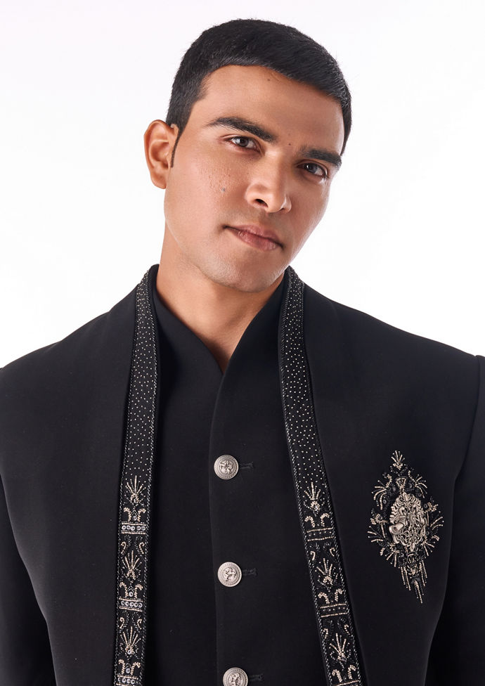 Twamev Men Black Beaded Indo-Western