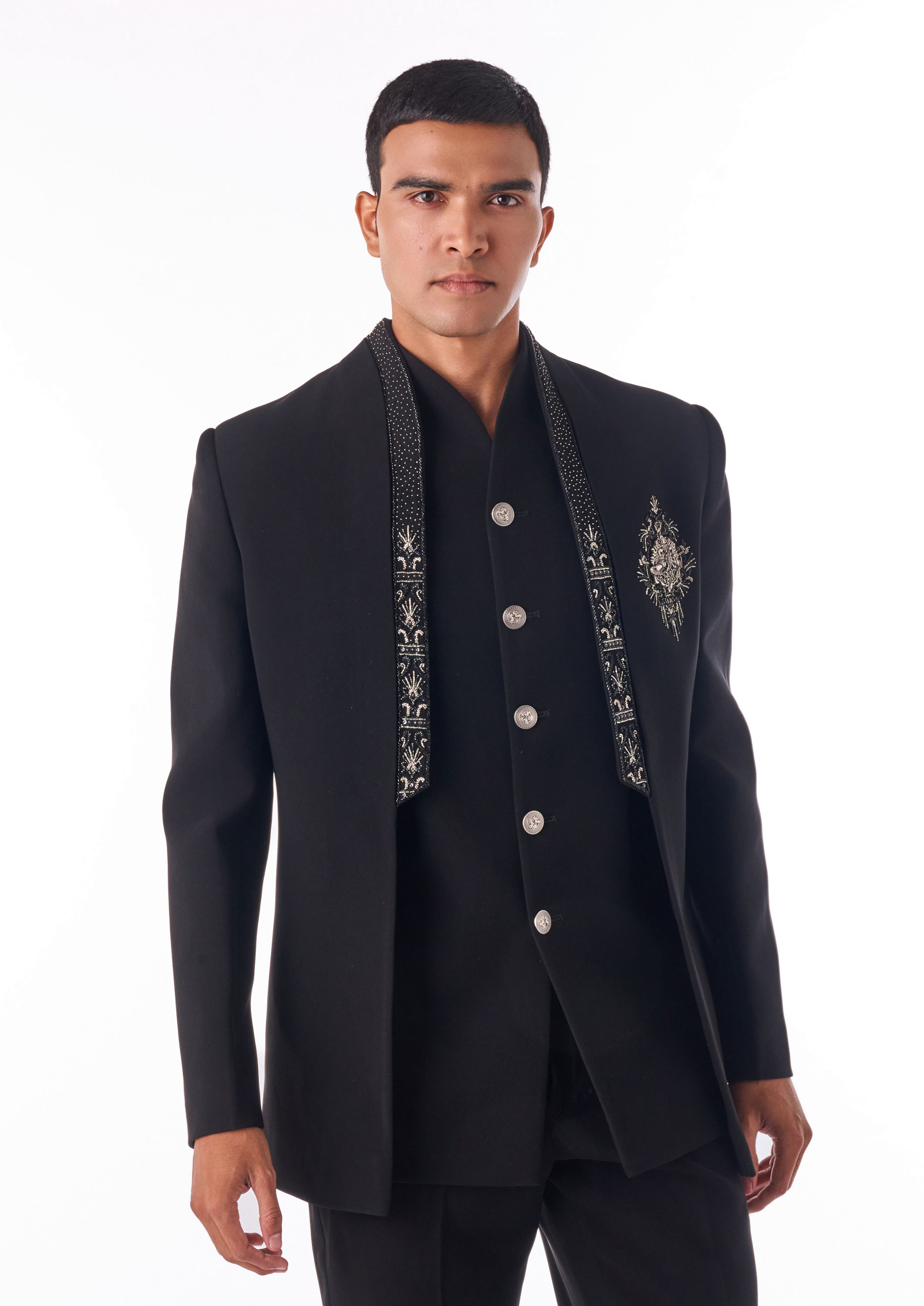 Twamev Men Black Beaded Indo-Western