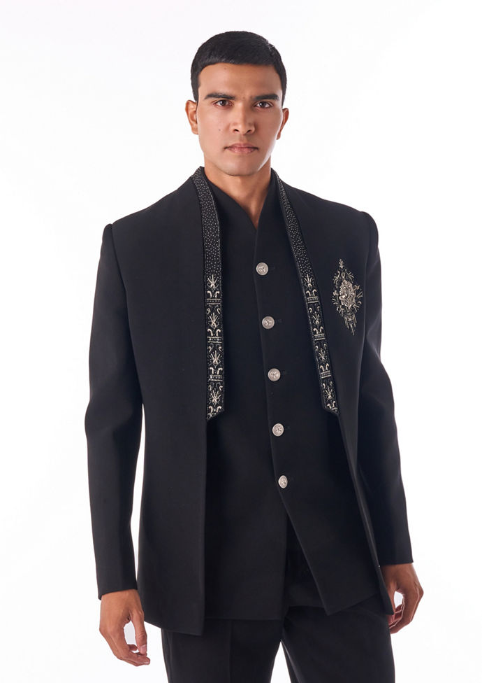 Twamev Men Black Beaded Indo-Western