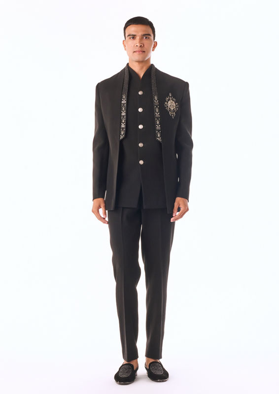 Twamev Men Black Beaded Indo-Western