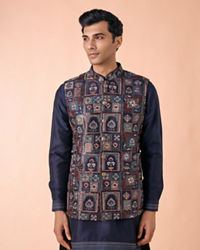 Manyavar Men Regal Blue Kurta Jacket Set