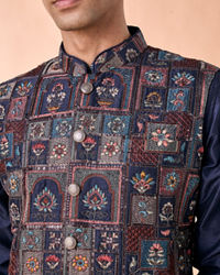 Manyavar Men Regal Blue Kurta Jacket Set