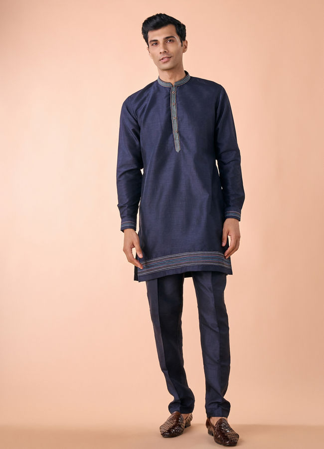 Manyavar Men Regal Blue Kurta Jacket Set