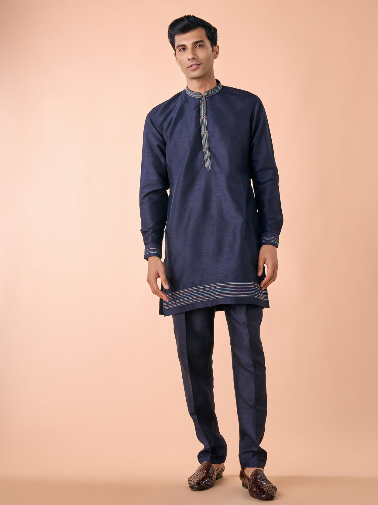 Manyavar Men Regal Blue Kurta Jacket Set