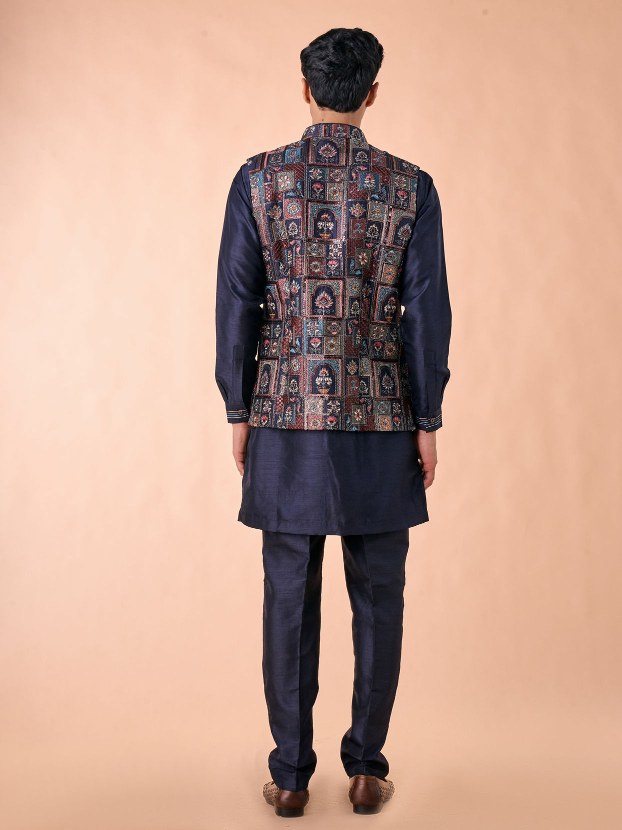Manyavar Men Regal Blue Kurta Jacket Set