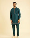 Manyavar Men Elegant Teal Blue Kurta Jacket Set