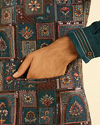 Manyavar Men Elegant Teal Blue Kurta Jacket Set