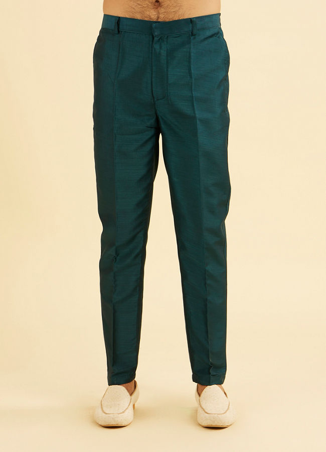 Manyavar Men Elegant Teal Blue Kurta Jacket Set