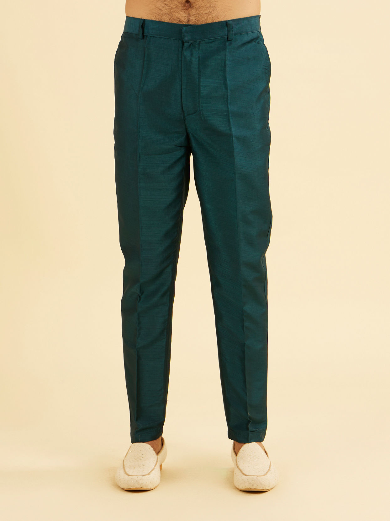 Manyavar Men Elegant Teal Blue Kurta Jacket Set