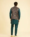 Manyavar Men Elegant Teal Blue Kurta Jacket Set