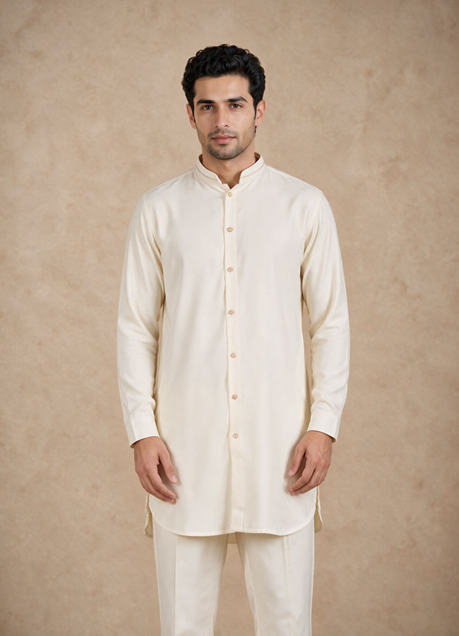 Manyavar Men Blue Silk & Blended Linen Kurta Jacket Set with Thread Embroidery
