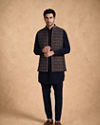 Manyavar Men Dark Blue Velvet Kurta Jacket Set with Thread Work