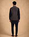 Manyavar Men Dark Blue Velvet Kurta Jacket Set with Thread Work