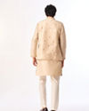 Manyavar Men Beige Art Silk Kurta Jacket Set with Embroidery