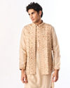 Manyavar Men Beige Art Silk Kurta Jacket Set with Embroidery