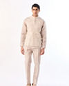 Manyavar Men Beige Blended Cotton Kurta Jacket Set with Embroidery