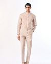Manyavar Men Beige Blended Cotton Kurta Jacket Set with Embroidery