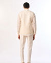 Manyavar Men Cream Blended Cotton Kurta Jacket Set with Embroidery