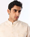 Manyavar Men Cream Blended Cotton Kurta Jacket Set with Embroidery
