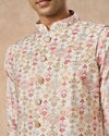 Manyavar Men Pink Blended Viscose Kurta Jacket Set with Print