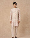 Manyavar Men Pink Blended Viscose Kurta Jacket Set with Print
