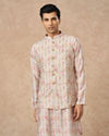 Manyavar Men Pink Blended Viscose Kurta Jacket Set with Print