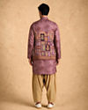 Manyavar Men Orange Silk Printed Kurta Jacket Set