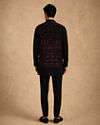 Manyavar Men Black Velvet Kurta Jacket Set with Embroidery