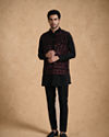 Manyavar Men Black Velvet Kurta Jacket Set with Embroidery