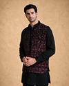 Manyavar Men Black Velvet Kurta Jacket Set with Embroidery