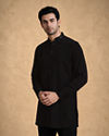 Manyavar Men Black Velvet Kurta Jacket Set with Embroidery