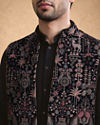 Manyavar Men Blue Velvet Kurta Jacket Set with Embroidery