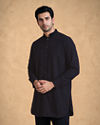 Manyavar Men Blue Velvet Kurta Jacket Set with Embroidery
