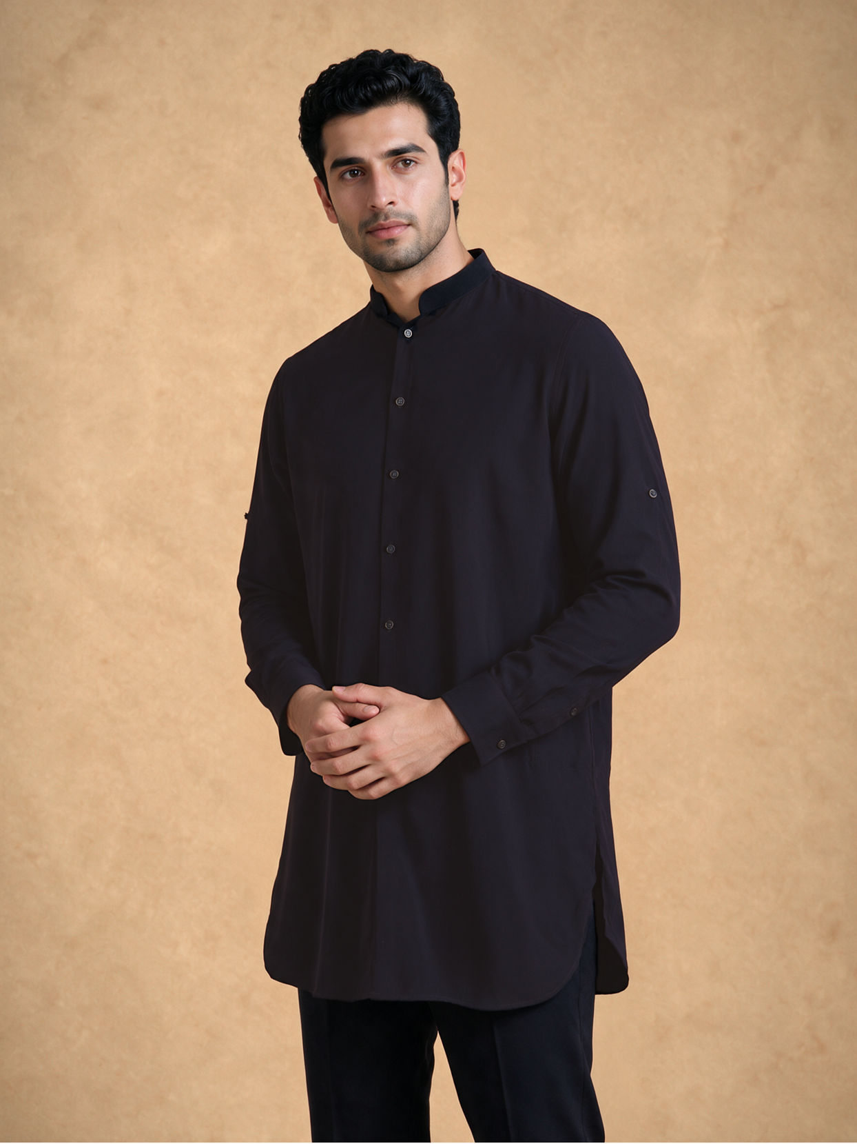 Manyavar Men Blue Velvet Kurta Jacket Set with Embroidery