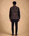 Manyavar Men Blue Velvet Kurta Jacket Set with Embroidery