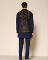 Manyavar Men Blue Velvet Kurta Jacket Set with Embroidery