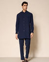Manyavar Men Blue Velvet Kurta Jacket Set with Embroidery