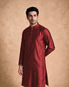 Manyavar Men Maroon Blended Viscose Kurta Jacket Set with Print
