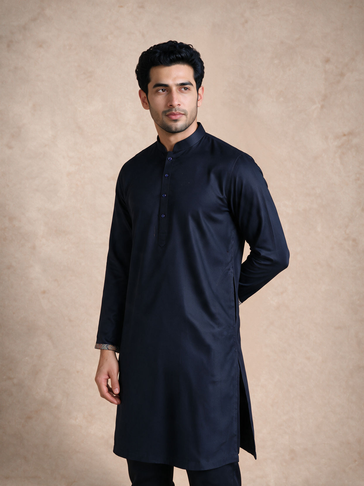 Manyavar Men Teal Blue Blended Viscose Kurta Jacket Set with Embroidery