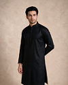 Manyavar Men Black Blended Viscose Kurta Jacket Set with Embroidery