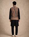 Manyavar Men Black Blended Viscose Kurta Jacket Set with Embroidery
