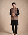 Manyavar Men Black Blended Viscose Kurta Jacket Set with Embroidery