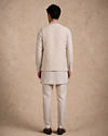 Manyavar Men Beige Cotton Kurta Jacket Set with Embroidery