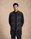 Manyavar Men Blue Velvet Kurta Jacket Set with Embroidery