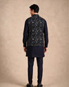 Manyavar Men Blue Velvet Kurta Jacket Set with Embroidery
