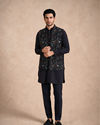 Manyavar Men Blue Velvet Kurta Jacket Set with Embroidery